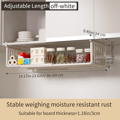 Janebert Extendable Under Shelf Storage Basket, Hanging Baskets Under Cabinet Shelf Organizer, for Cabinet Pantry Kitchen Cupboard Desk Counter Bookshelf Organization Space Saver Heavy Duty Slide-in