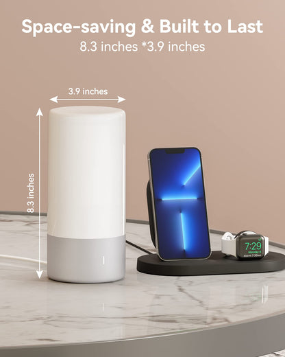 Touch Bedside Table Lamp, [Sleek Design & RGB Mode] 3 Way Dimmable Small Lamp for Bedroom, LED Lamp with Warm White Lights, Multi-Color Smart Nightstand Lamp for for Living Room Home Gifts