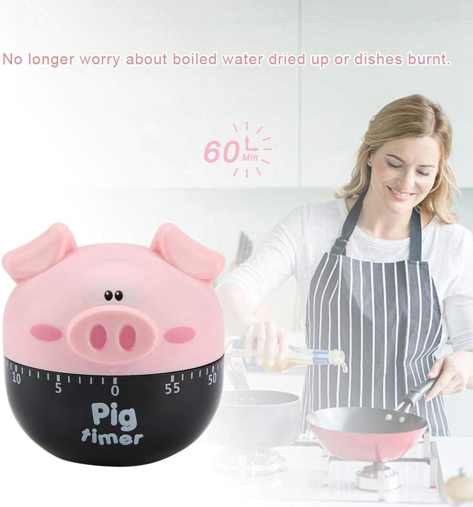 Cute Cartoon Pig Kitchen Timer, Mechanical Cooking Timer for Home Decor and Cooking Timing Tool