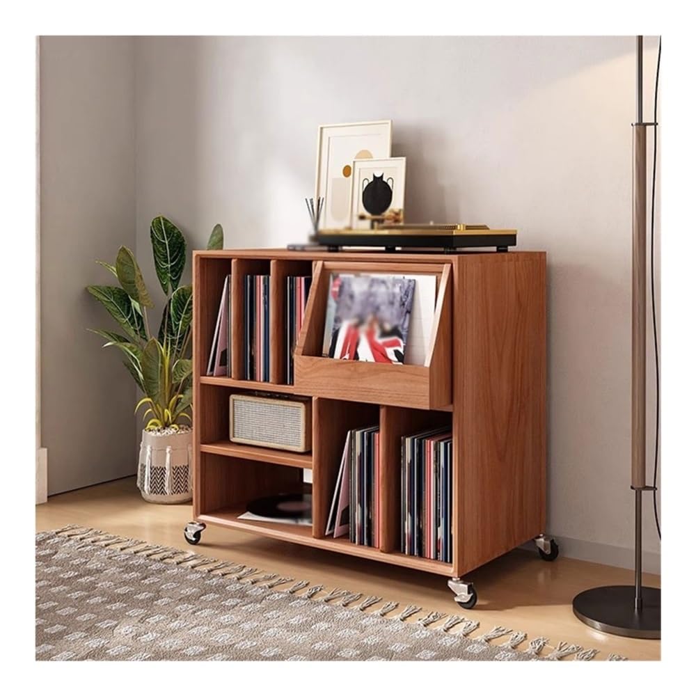 YGwnjqr Cd Rack Home Vinyl Record Storage Rack Wooden Books Magazine Cabinet with Universal Wheel,