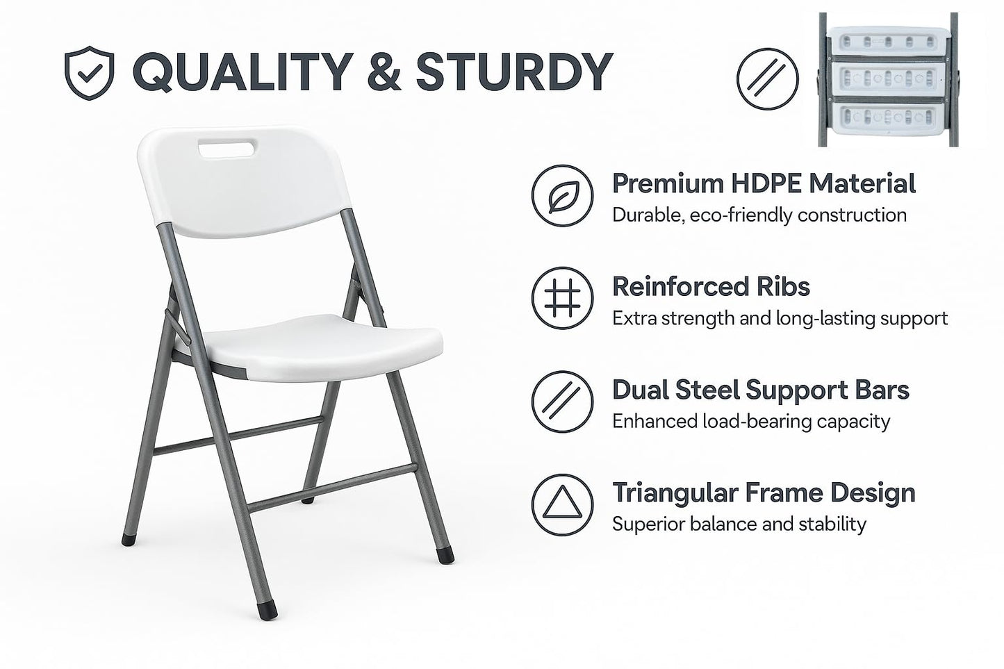 BTEXPERT White Folding Chair Steel Frame Commercial Heavy Duty Foldable Chair Portable HDPE Plastic Seat Event Chair for Indoor Outdoor Wedding Party Picnic Kitchen Dining Church School Set of 12