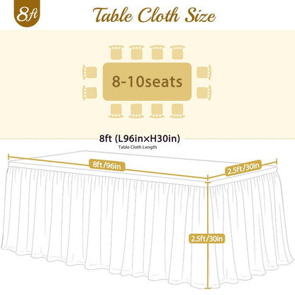 White Table Cloths 8 Foot Rectangle Stretch Ruffle Tulle Tablecloth Spandex Fitted Table Cover for 8 Foot Tables White Tulle Table Skirts Rectangle Tables 8ft Elastic Party Wedding Table Cloths 2Pack