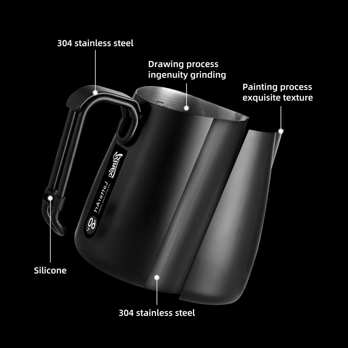 Bincoo Milk Frothing Pitcher,Espresso Milk Frothing Pitcher Stainless Steel 20oz/600ML Coffee Milk Frother Cup with Measurement Lines,Ergonomic Handle for Latte Art & Cappuccino
