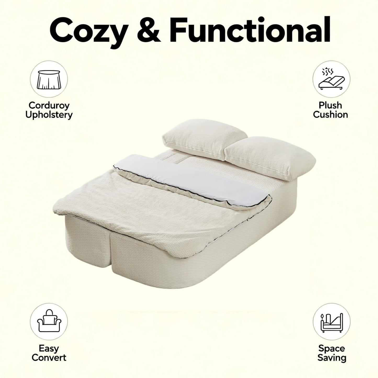 Trygoal 74.8" Convertible Futon Sofa Bed, Foldable Floor Couch with Pocket Spring & Foam, Compression Packed Sleeper Sofa with Cushion Blanket, Lazy Couch for Living Room Bedroom Apartment, Cream