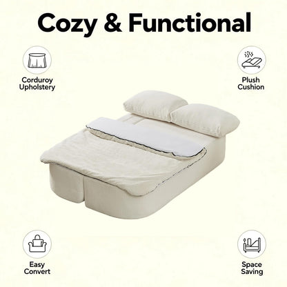 Trygoal 74.8" Convertible Futon Sofa Bed, Foldable Floor Couch with Pocket Spring & Foam, Compression Packed Sleeper Sofa with Cushion Blanket, Lazy Couch for Living Room Bedroom Apartment, Cream