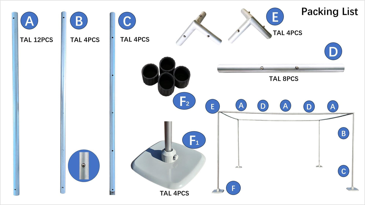 15x15Ft Square Backdrop Stand Kit Heavy Duty, 5-8' H x 5-19' W Square Adjustable Pipe and Drape Aluminum Frame, Backdrop Holder for Event, Wedding, Party, Photography, Trade Show, B-Day, Banquet Decor