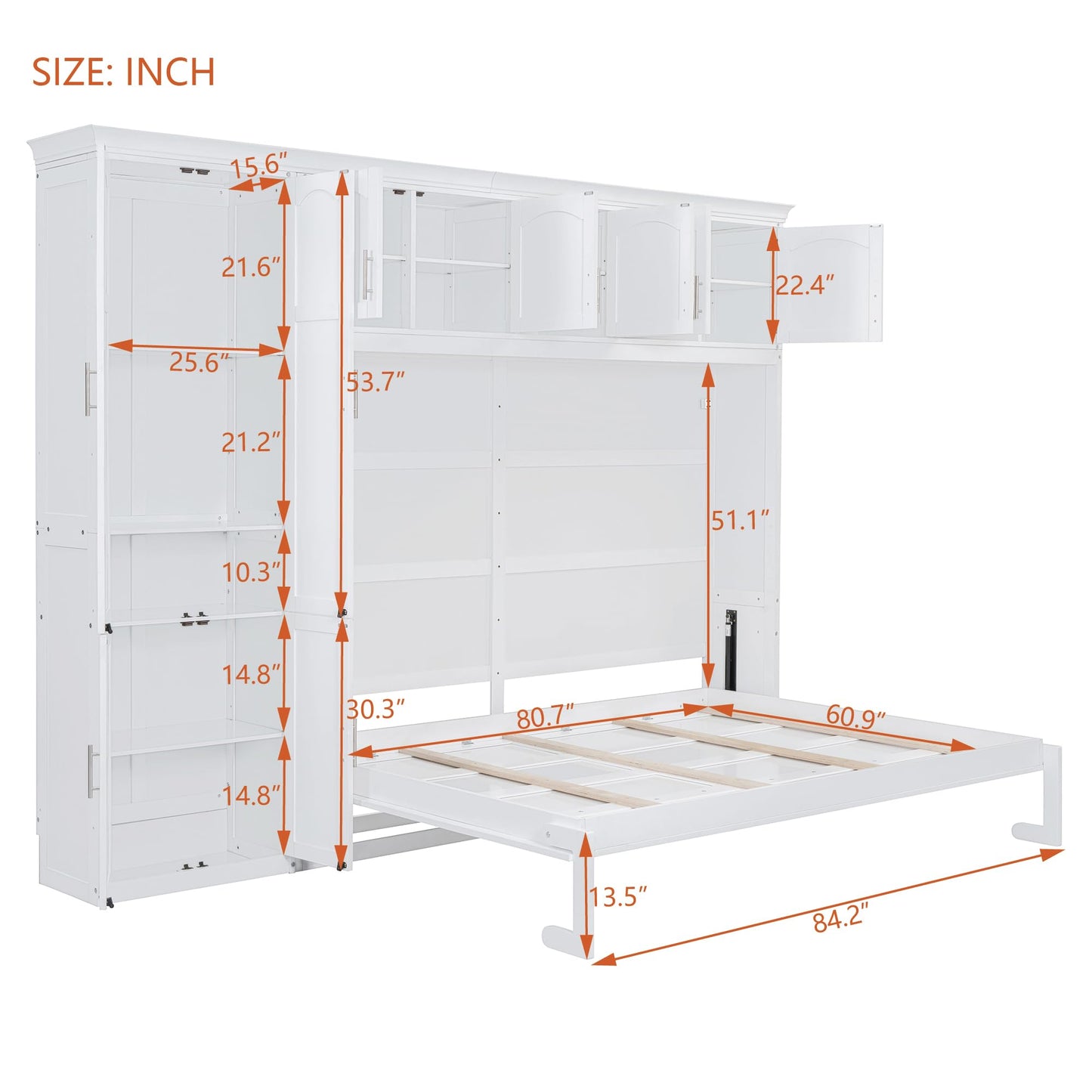 Merax Queen Size Murphy Bed Wall Bed with Cabinets,White