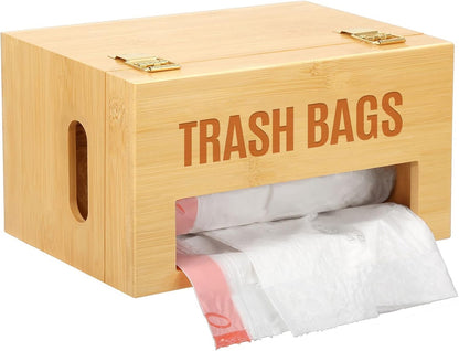 8-33 50+ Libreshine Bamboo Garbage Bag Holder, Multi-Mount Space-Saving Trash Bag Organizer for Kitchen, Pantry, Holds