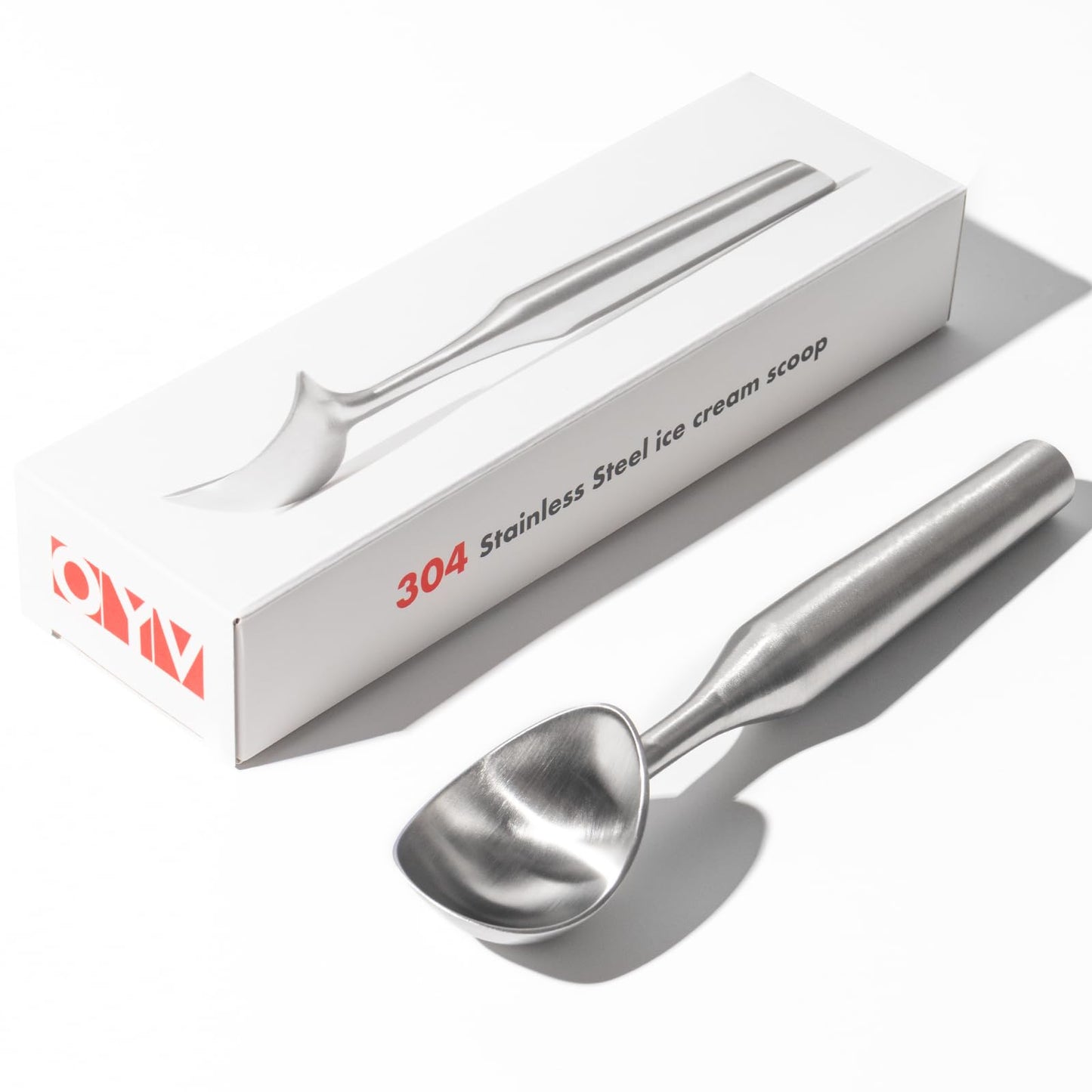 OYV Stainless Steel Ice Cream Scoop, Ergonomically Designed Handle for Comfort, Heavy Duty Ice Cream Scooper, One-Piece Design Ice Cream Scoops, Dishwasher Safe.
