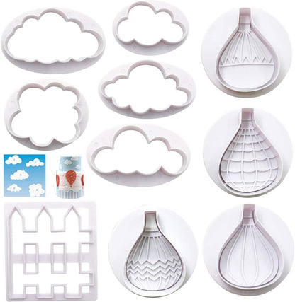 Markeny 10 Pack Cake Fondant Embossing Mold, Balloon Cloud Fence Cookie Cutters for Sugarcraft Baking