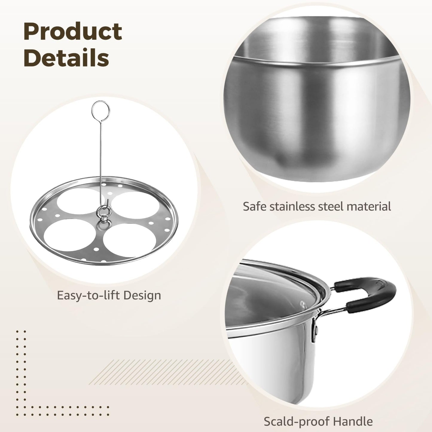 8 Inch Stainless Steel Egg Poacher Pan, 4 Egg Poaching Cups for Easy Release, Tempered Glass Lid for Visible Cooking, Healthy Long-lasting, All Stovetops Compatible