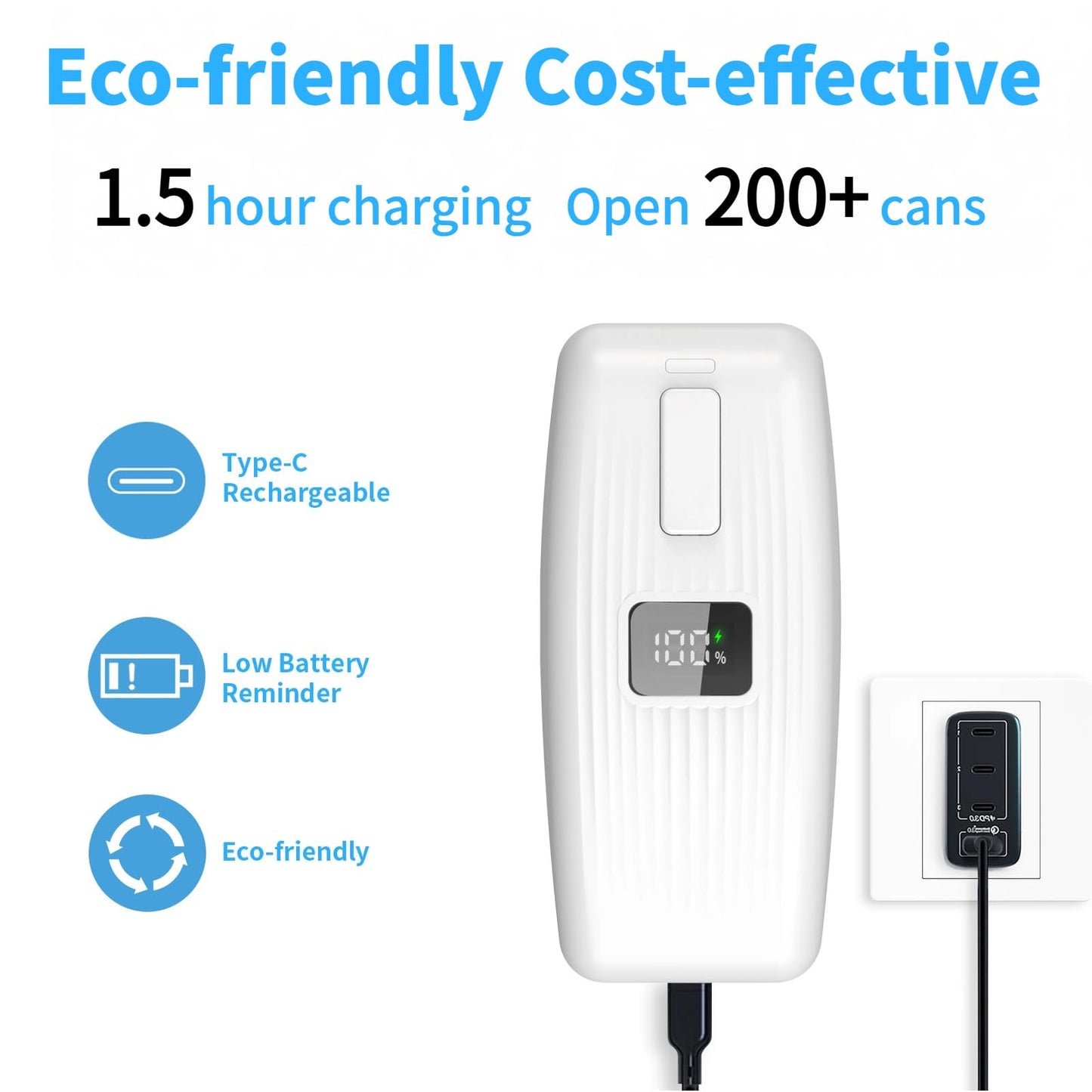 Electric Can Opener with LED Display, USB Rechargeable Electric Can Opener for Seniors & Arthritis, One-Touch Automatic Can Opener, Hands-Free, Smooth Edge, Compact, Cordless