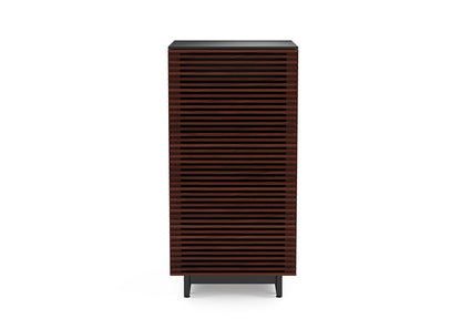 BDI Furniture Corridor 8172-22'' Audio Cabinet with Flow-Through Ventilation, Cable Management, Adjustable Shelves, Louvered Doors, Satin-Etched Tempered Glass Top, Chocolate Stained Walnut