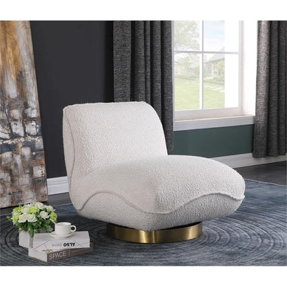 Meridian Furniture 492Cream Geneva Collection Modern | Upholstered Swivel Accent Chair with Rich Cream Boucle Fabric, Brushed Gold Metal Base, Solid Wood Frame, 29" W x 35" D x 27.5" H, Cream