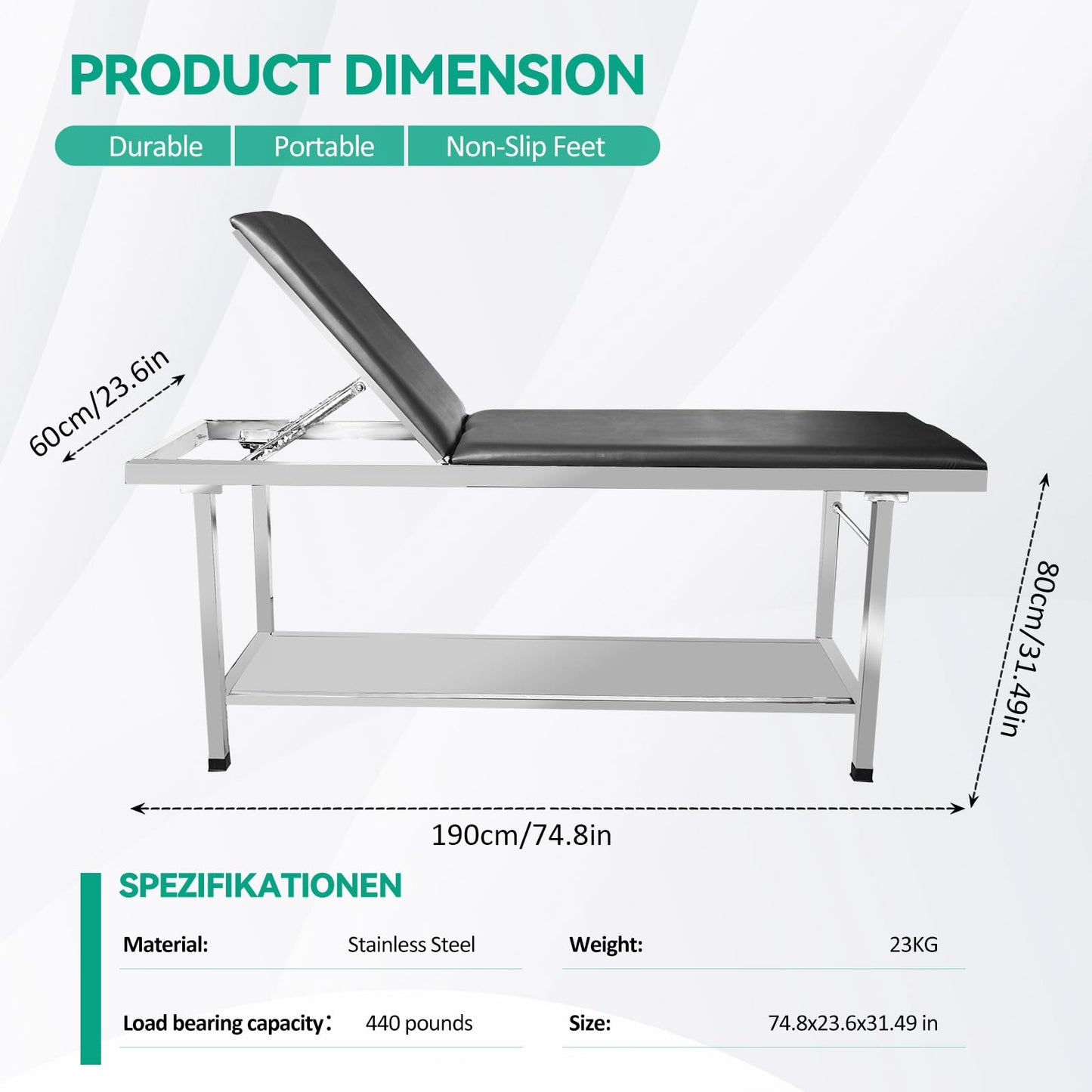 FAFAGLGL Adjustable Patient Treatment Table，Doctor Bed with Folding Legs is Stable and Durable，Folding Medical Exam Table Holds 500 lbs，for Clinical Examination 、Massage Table、Spa Beds、Beauty