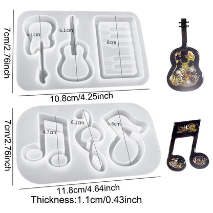 Voyyphixa 6PCS Music Notes Resin Shaker Molds Guitars Quicksand Silicone Molds for Epoxy Resin Quicksand UV Resin Mold Shaker Resin Casting Molds for Pendant Jewelry Decoration Craft Making DIY