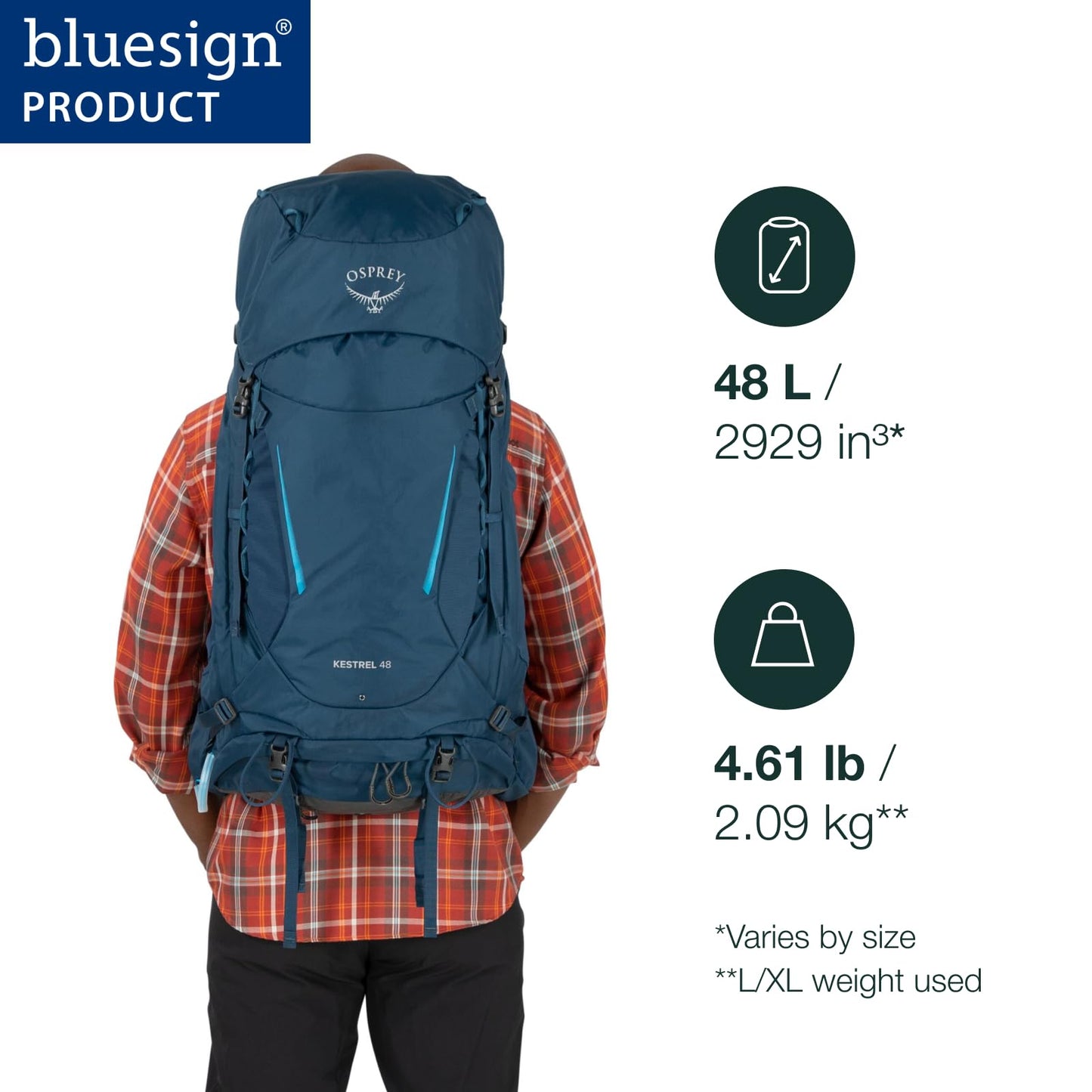 Osprey Kestrel 48L Men's Backpacking Backpack - Hiking & Camping Bag with Waterproof Raincover, Moss Green, Small/Medium
