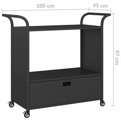 Gecheer Bar Cart with Drawer – 39.4 x 17.7 x 38.2 Inch Poly Rattan Serving Trolley, Weatherproof Steel Frame, Locking Casters, Smooth-Rolling Kitchen or Outdoor Bar Caddy