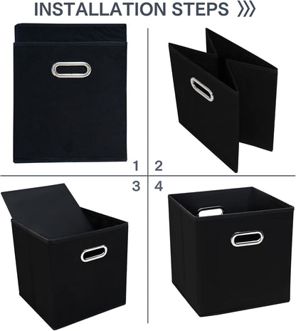 Black Fabric Storage Bins Cube, 11x11x11 Foldable Basket for Closet or Collapsible Storage Box Set of 2