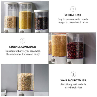 Kichvoe Wall Mounted Storage Jar with Press Button Portion Control Clear Airtight Food Dispenser Organizer for Rice Grains and Coarse Cereals 9.44X4.92X4.52In Space Saving Kitchen Storage
