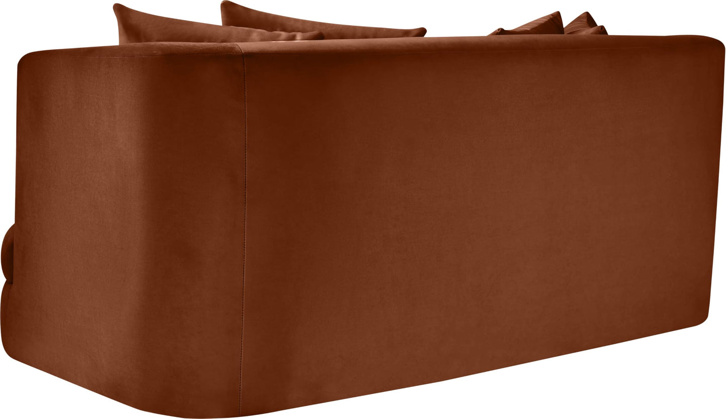 Meridian Furniture 699Cognac-L Alder Collection Modern | Contemporary Loveseat with Ultra Luxe Cognac 460 GSM Velvet, Solid Wood Frame, 66" W x 36" D x 30" H, Cognac