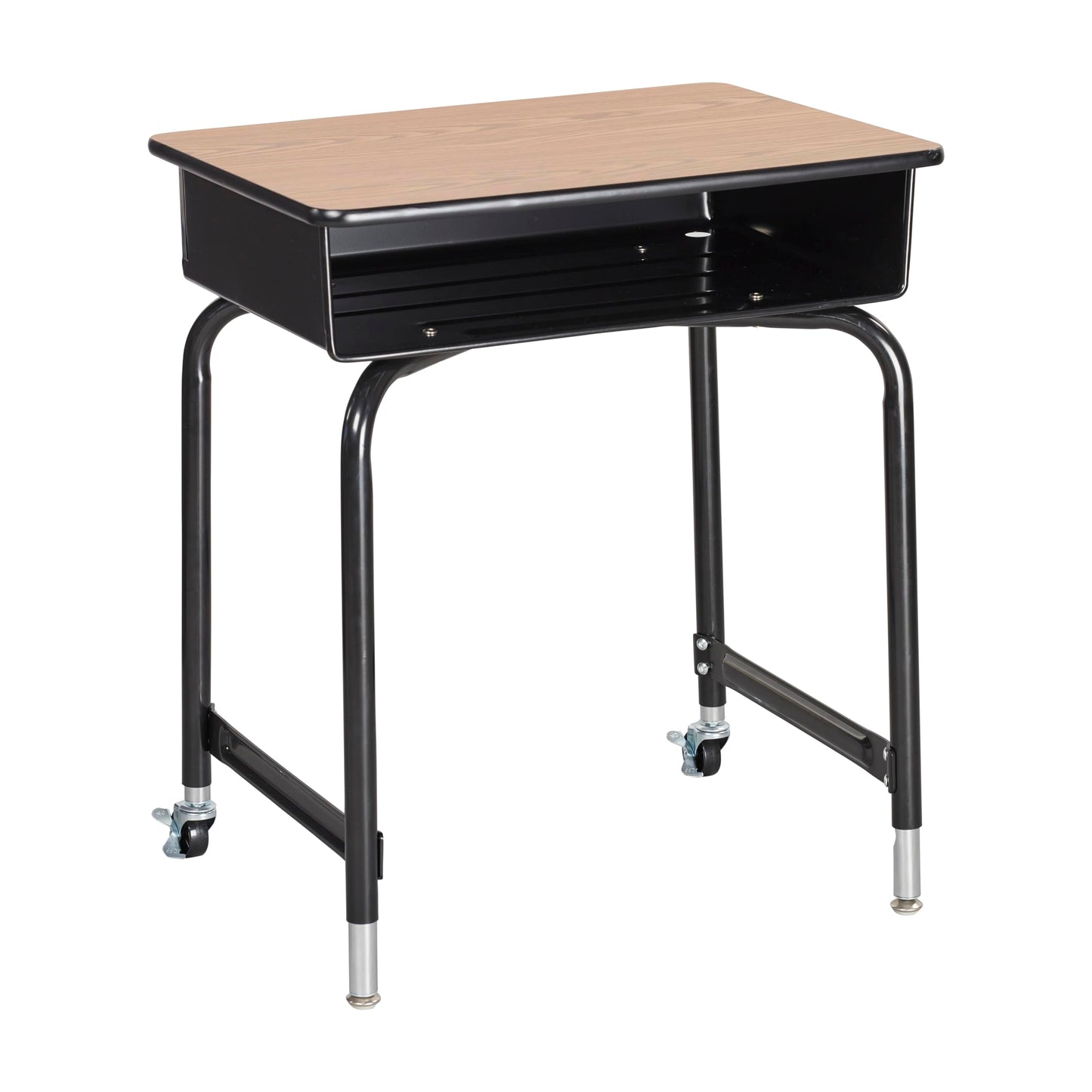 ECR4Kids Mobile Open Front Desk with Metal Storage Book Box, Classroom Furniture, Oak
