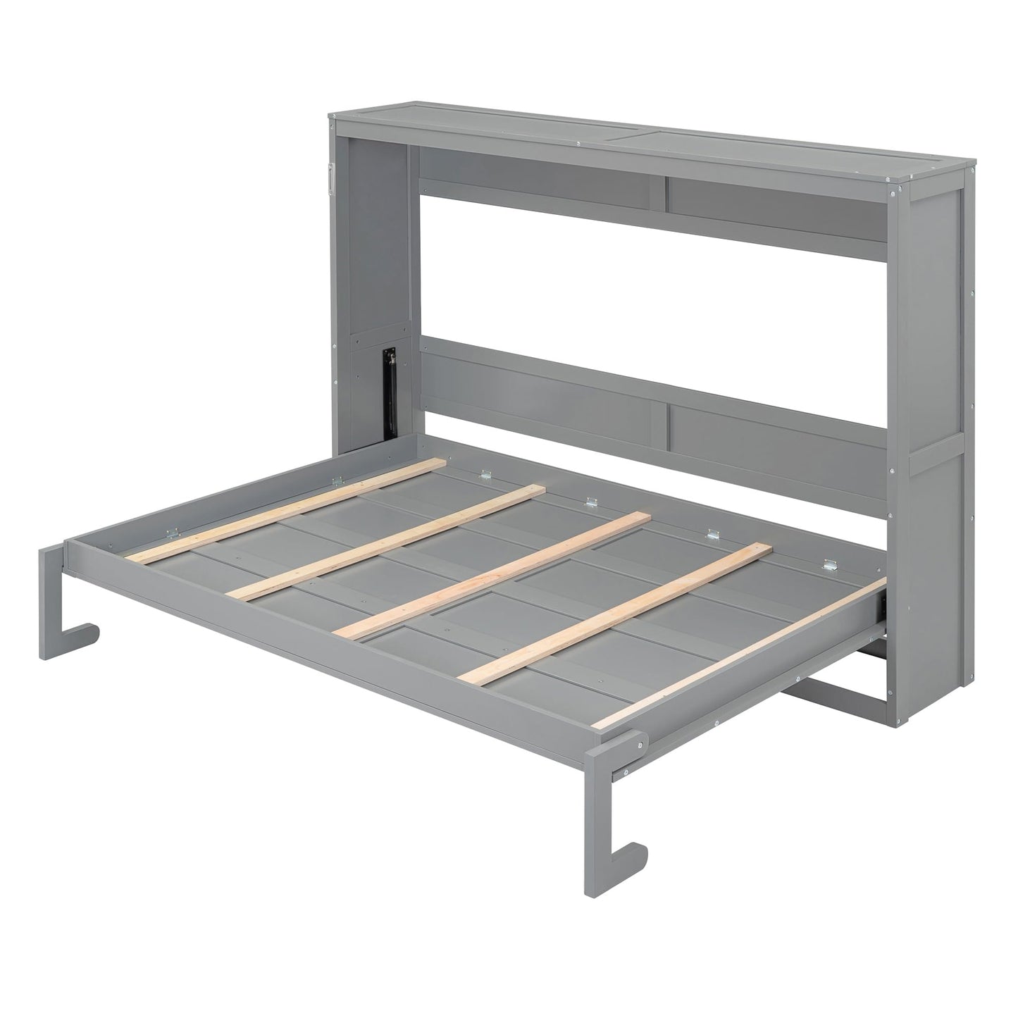 Merax Modern Murphy Cabinet Bed, Solid Wood Wall Platform Bed/No Box Spring Needed/Easy Assemble/Full,Gray