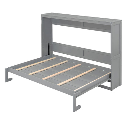 Merax Modern Murphy Cabinet Bed, Solid Wood Wall Platform Bed/No Box Spring Needed/Easy Assemble/Full,Gray
