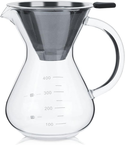 Pour Over Coffee Maker, 400ml Glass Coffee Pot, Dripper Brewer, Glass Carafe for Home Travel