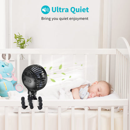 SMARTDEVIL Portable Clip on Stroller Fan for Baby, 3 Speed Battery Operated Personal Desk Fan with Flexible Tripod, Mini Handheld Fan for Car Seat, Treadmill, Camping (Black)