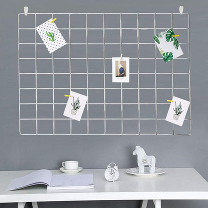 GBYAN Wall Grid Silver Wire Photo Grid Panels, 25.6"x17.7, 2 Pack Desk Wall Organizer Metal Memo Board