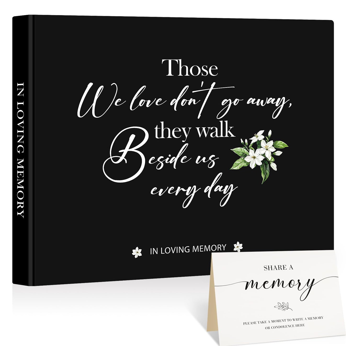 Lanpn Funeral Guest Book for Memorial Service, 100 Pages in Loving Memory Sign in Books for Guests with Memorial Table Sign, Leather Cover Funeral Favors Registry Book, Black