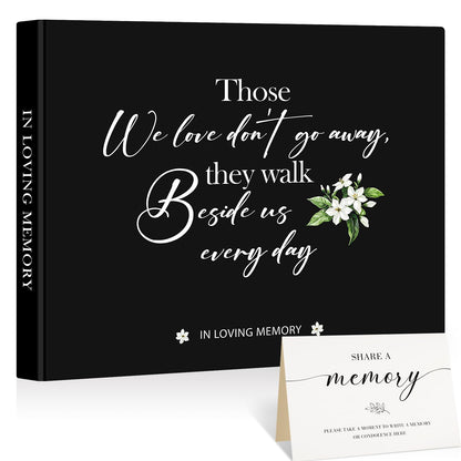 Lanpn Funeral Guest Book for Memorial Service, 100 Pages in Loving Memory Sign in Books for Guests with Memorial Table Sign, Leather Cover Funeral Favors Registry Book, Black