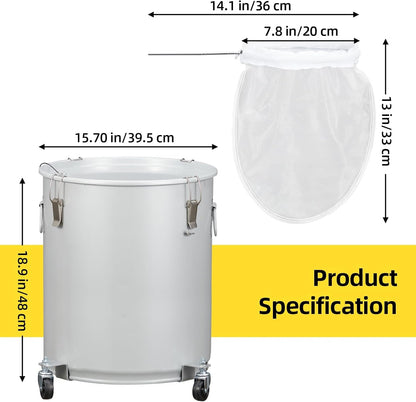 Fryer Grease Bucket 16 Gal, Fryer Oil Bucket With Lid, Oil Disposal Caddy w/Rust-Proof Coating, Coated Carbon Steel Oil Filter Pot With Caster Base, Oil Transport Container w/Lock Clips & Filter Bag