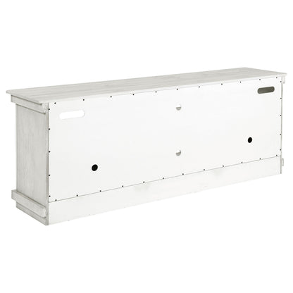 Coaster Home Furnishings - Payne - Wood - TV Stand with Two Door Cabinets, Open Shelves, Six Compartments and Farmhouse Style - Living Room - 70-Inch - Distressed White - 710053