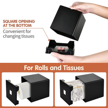 Y-in Hand Tissue Box Cover, Square Facial Tissue Holder Storage for Bathroom Vanity, Countertops, Dressers, Night Stand, Parlors and Offices - Black