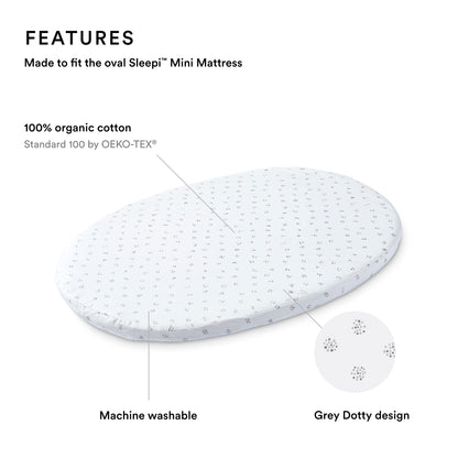 Stokke Sleepi Mini Fitted Sheet by Pehr V2, Grey Dotty - Not Compatible with Mini Mattress Made Before August 2022 - Soft, 100% Organic Cotton