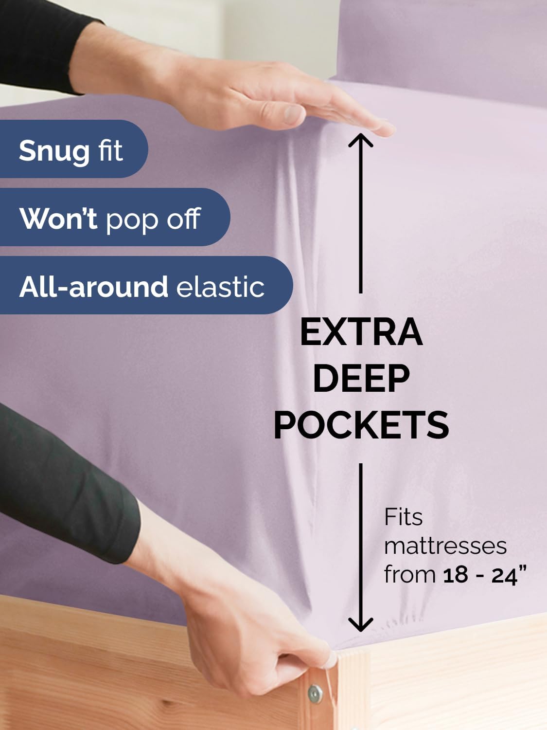Skiennix Extra Deep King Sheet Set - 6 Piece Breathable Cooling Bedding - Soft Wrinkle-Free Light Lavender