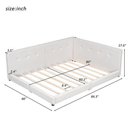 Merax Queen Size Modern Upholstered Platform Bed with USB Ports, Floor Daybed with Wood Slat Support/Queen,Beige
