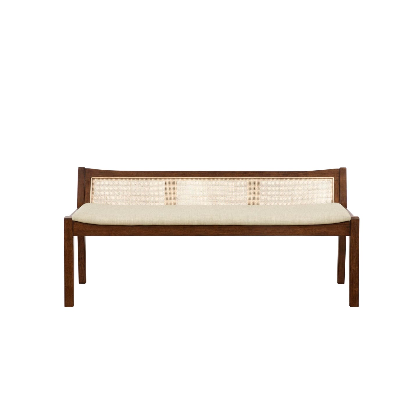 Powell Kasi Brown and Natural Rattan Cane Low Back Wooden Accent Bench