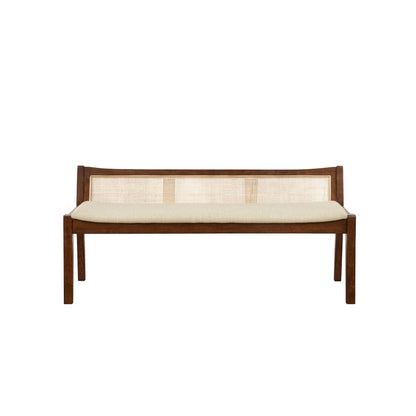 Powell Kasi Brown and Natural Rattan Cane Low Back Wooden Accent Bench