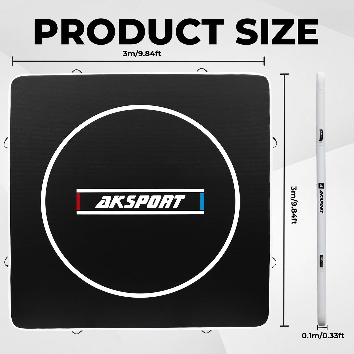 AKSPORT Inflatable Wrestling Mat 10x10 FT, Wrestling Mat for Home, Thick Jiu Jitsu Training Mat for BJJ, MMA, Boxing, Grappling, Judo, Indoor Outdoor Gym Mat