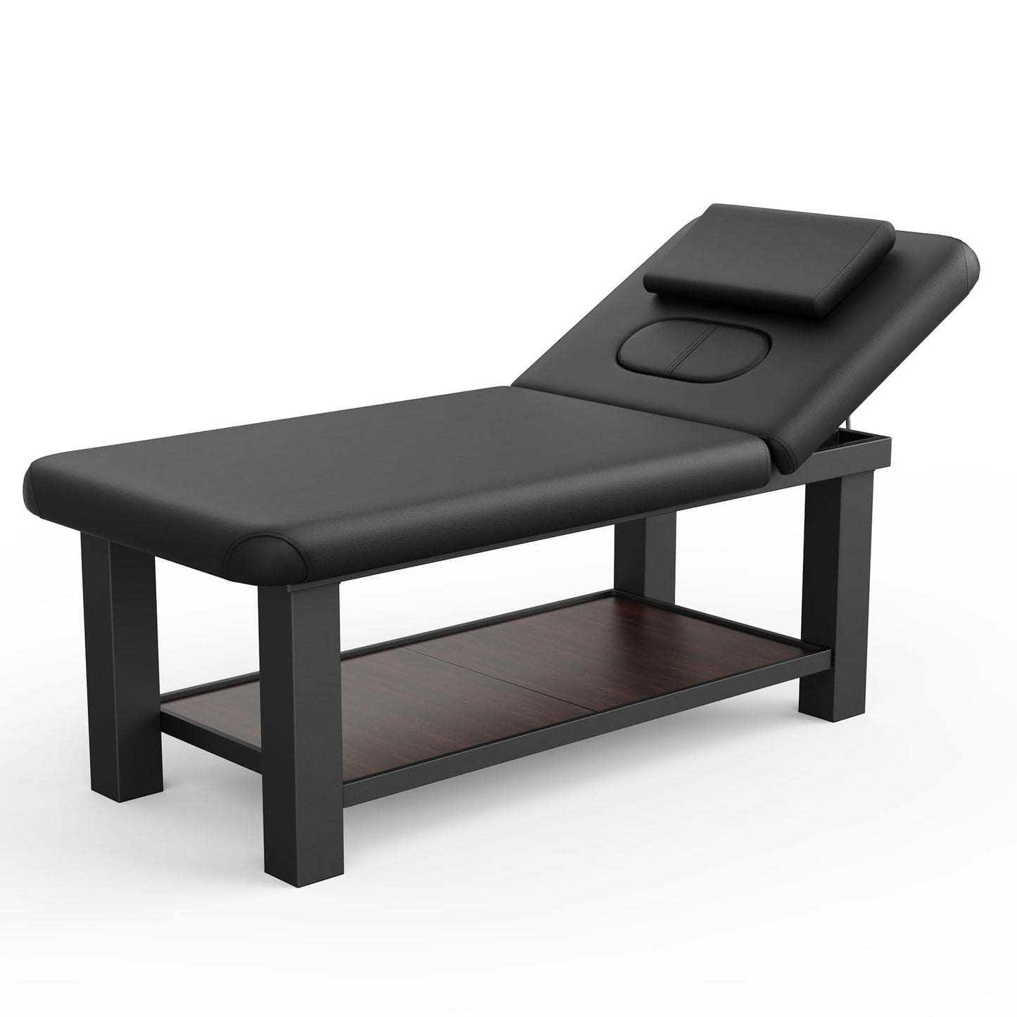 Ufurpie Adjustable Backrest Heavy-Duty Wide Massage Table, Treatment Physical Therapy Table, Wide Luxury Professional Stationary Spa Facial Bed, PU Leather Salon Bed, Black, 31.5'' W × 75'' L