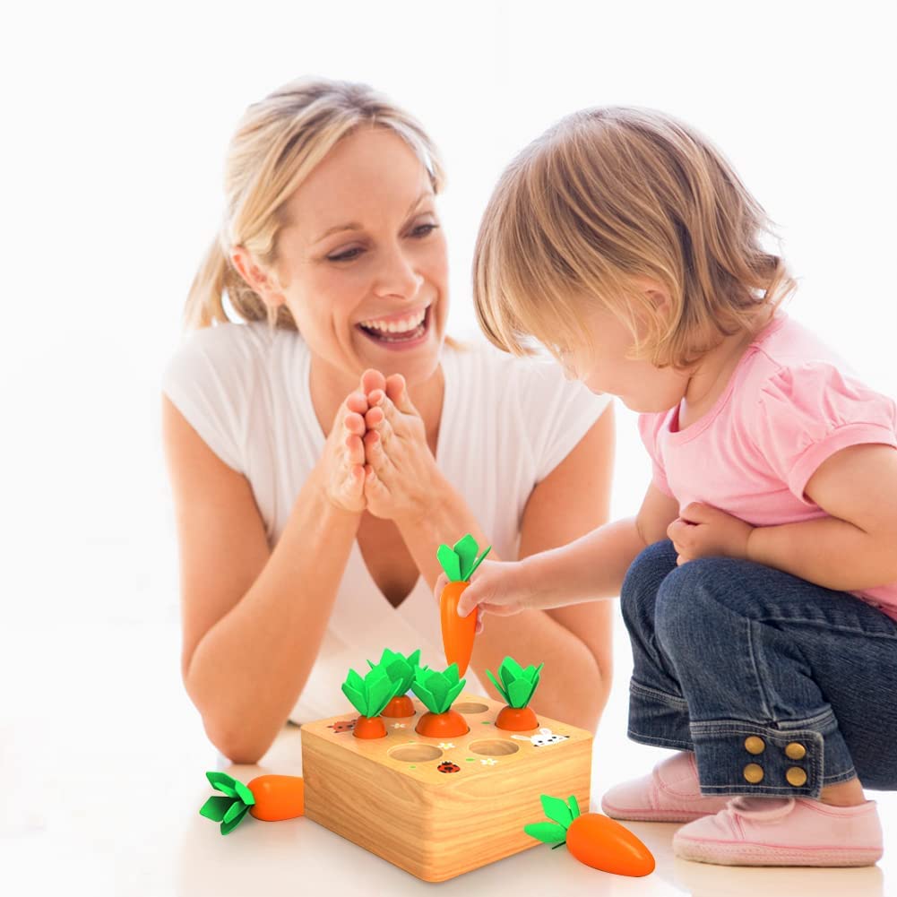 Montessoritoys for 1 Year Old, Wooden Toys Developmental Shape Sorting & Matching Puzzle Carrots Harvest Game, Birthday Gifts for Toddlers Babies Boys and Girls 6-12 Months Christmas
