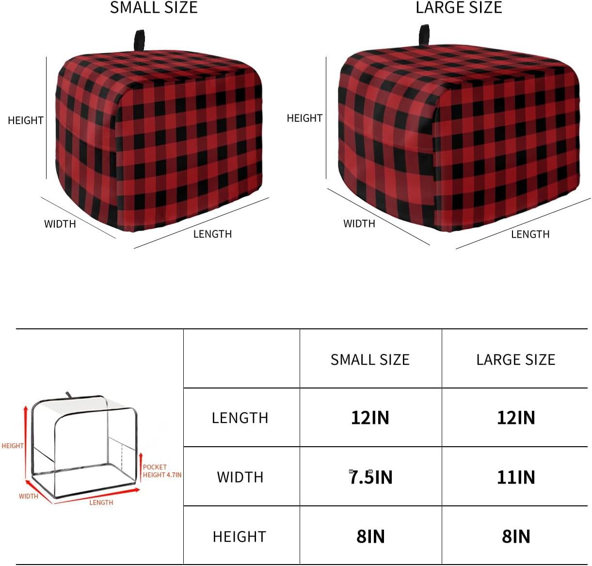 Merry Christmas Toaster Cover 2 Slice, Red and Black Buffalo Plaid Toaster Oven Cover
