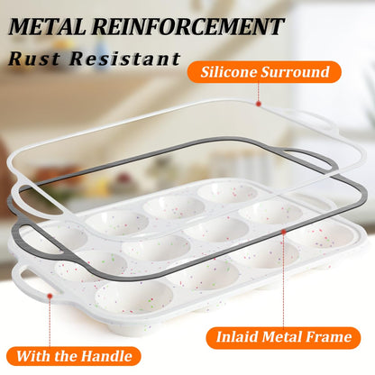 Silicone Muffin Pans for Baking, with Metal Reinforced Frame 2.8 Inch Regular Size Silicone Molds Nonstick 12 Cups for Baking Homemade Muffins, Cupcakes, Egg Bites 2 Pack Dishwasher Safe BPA Free