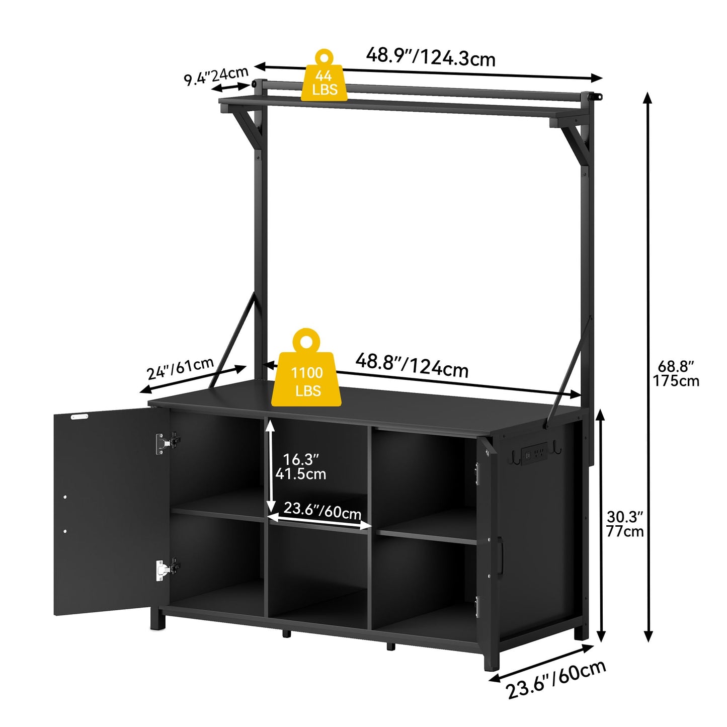 DWVO 40-120 Gallon Fish Tank Stand with Power Outlets, Heavy Duty Aquarium Stand with Storage, Metal Reptile Terrariums Table for Turtle Accessories Storage,1100LBS Capacity, Black