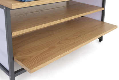 Displays2go Tiered Retail Display Table w/Wheels and Removable Top Riser - Natural Wood (SM3TWDR)