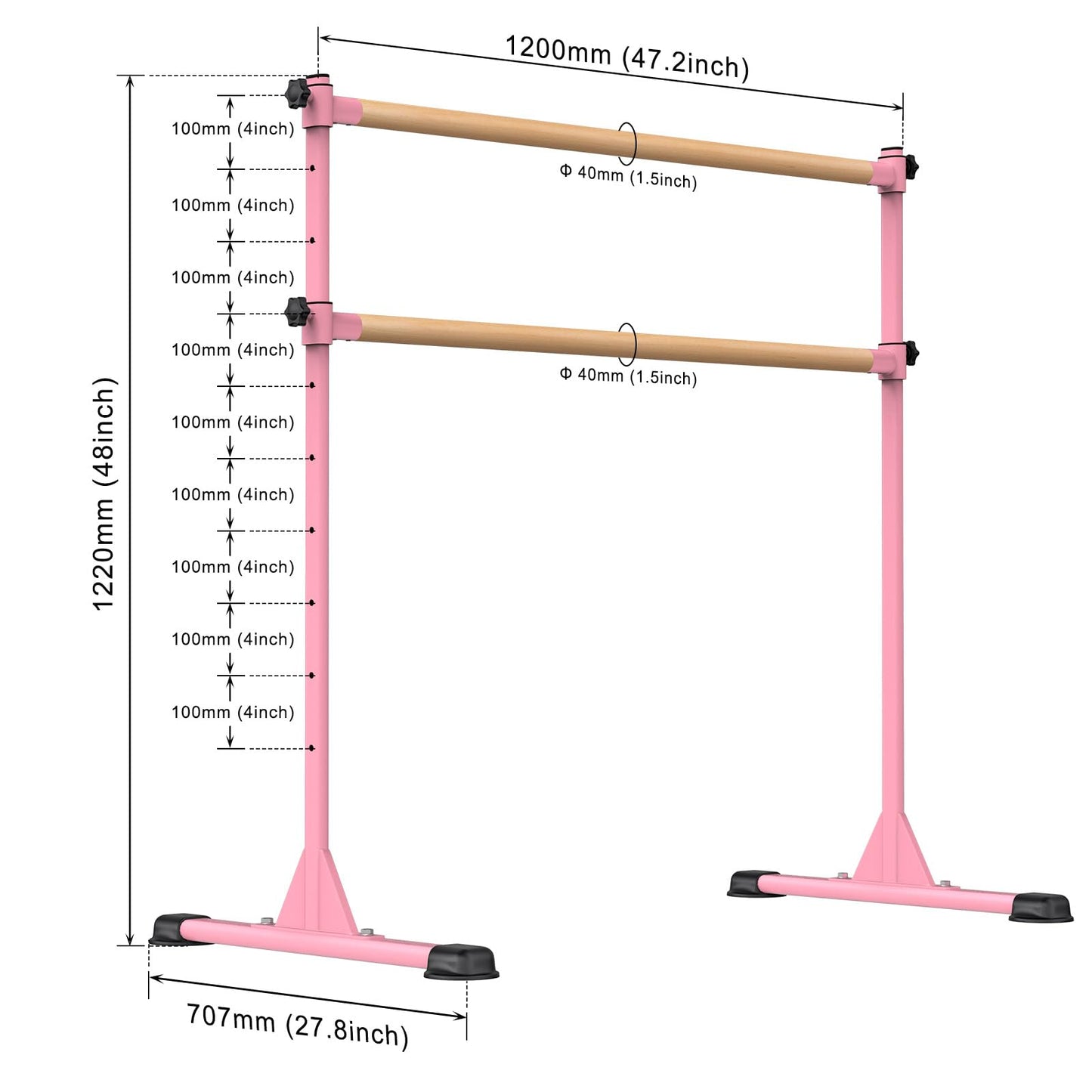 Dolibest 6ft Wall Mounted Traditional Wood Ballet Barre, 4ft Freestanding Wood Ballet Bar, Height Adjustable Ballet Bar,System Stretch/Dance for Home Barre Workout Equipment for Kids and Adults