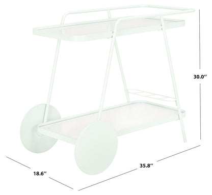 SAFAVIEH Home Collection Zunia Soft Mint & Clear Glass 2-Tier Kitchen Dining Bar Cart Trolly with Wheels